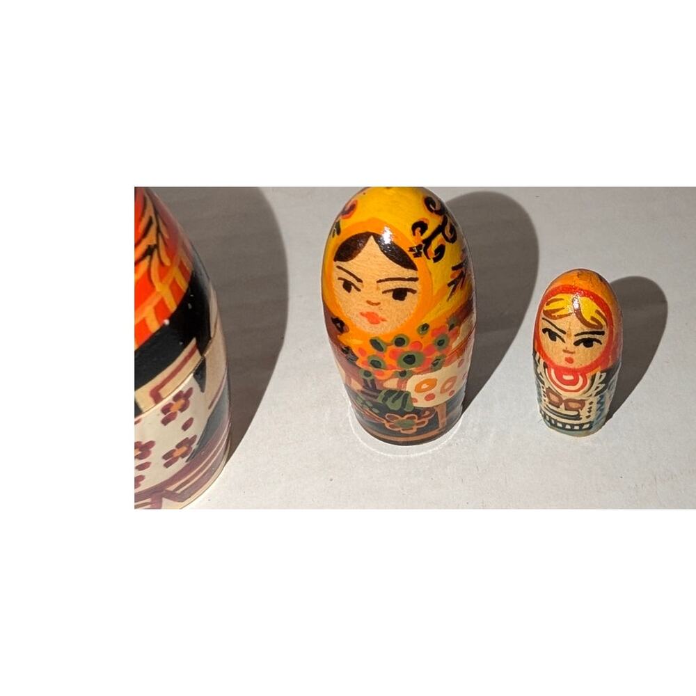 Vintage Rare Wooden Set 6 Russian Nesting Dolls 6" Made in USSR - Picture 4 of 7